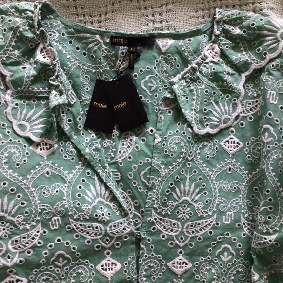 Maje Raberie Embroidered Eyelet Cotton Dress hold C - Picture 10 of 16